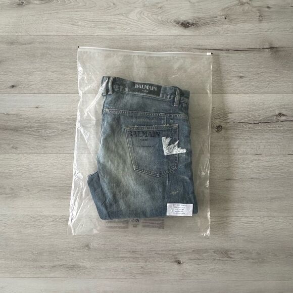 Balmain‎ Zipper Pocket Distressed Skinny Jeans Faded Blue 36 NWT - Picture 12 of 13